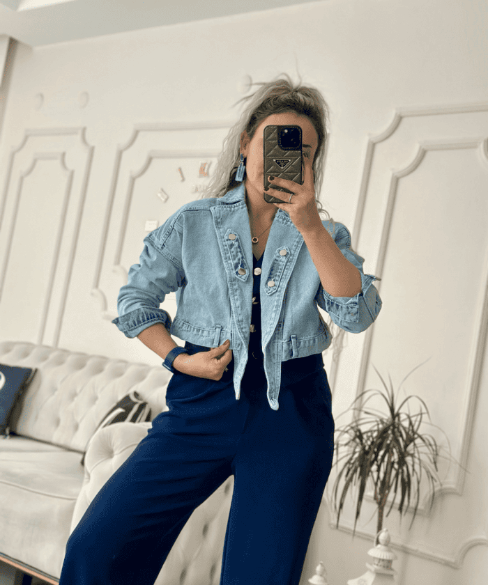 Standart Beden Şal Yaka Kot Ceket