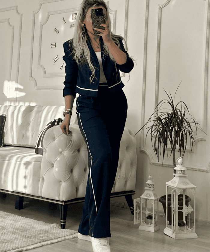 Alternative view of Şeritli Mini Ceketli İkili Takım