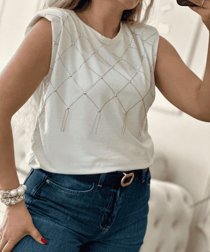 Alternative view of Vatkalı Taş Detaylı T-shirt