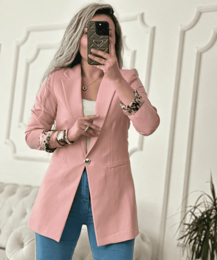 Leopar Astarlı Blazer Slim Ceket