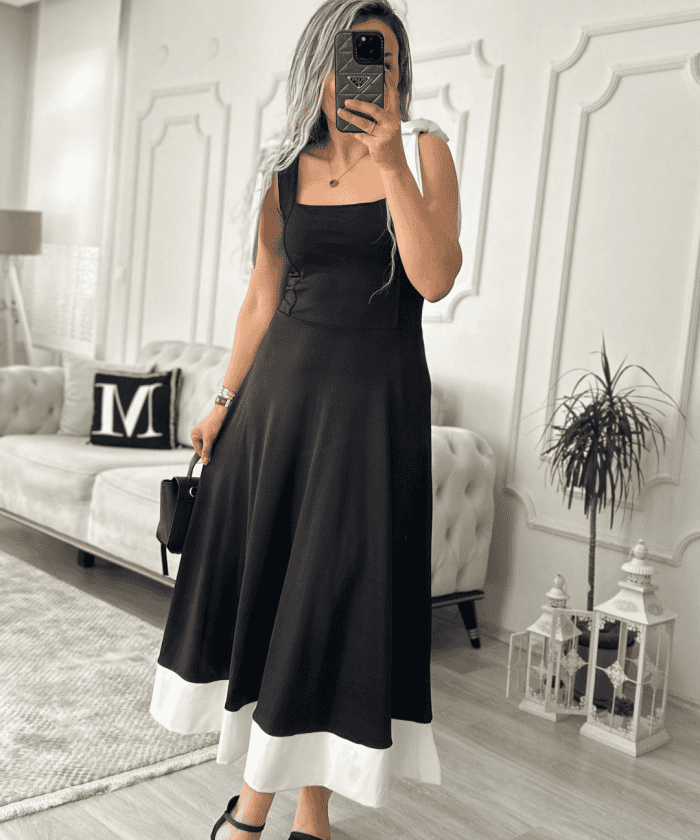 Scuba Kumaş Fiyonklu Maxi Elbise