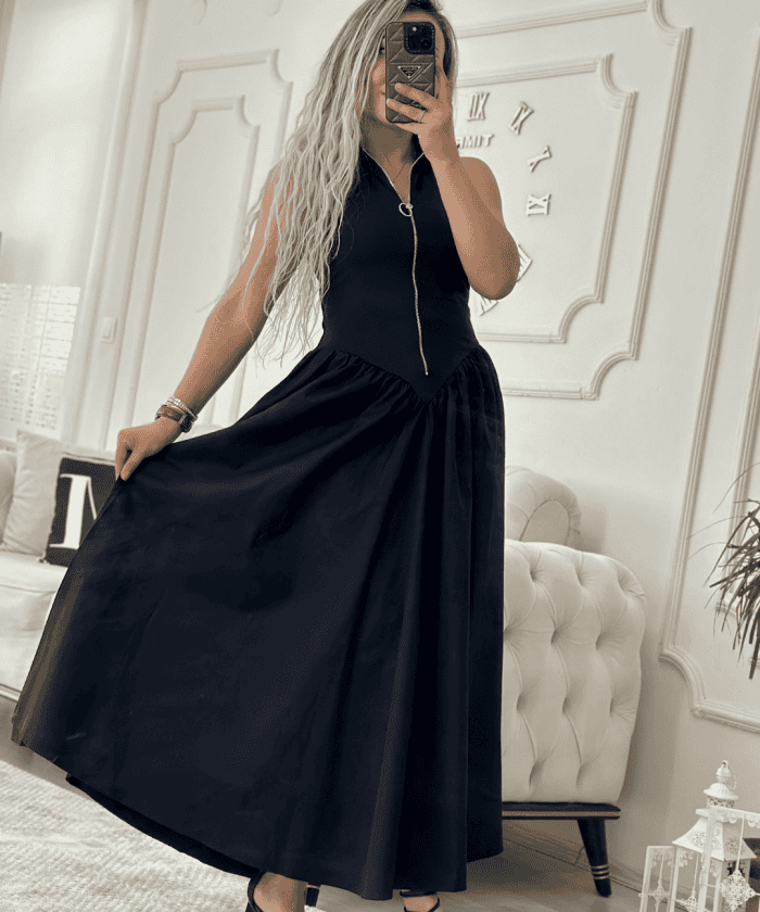 Tafta Etekli Fermuarlı Elbise