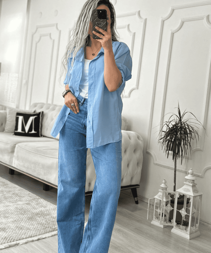 Alternative view of Standart Beden Tensel Kumaş Salaş Gömlek