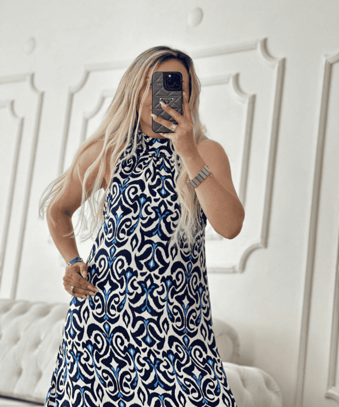 Alternative view of Venice Mavi Beyaz Desenli Elbise