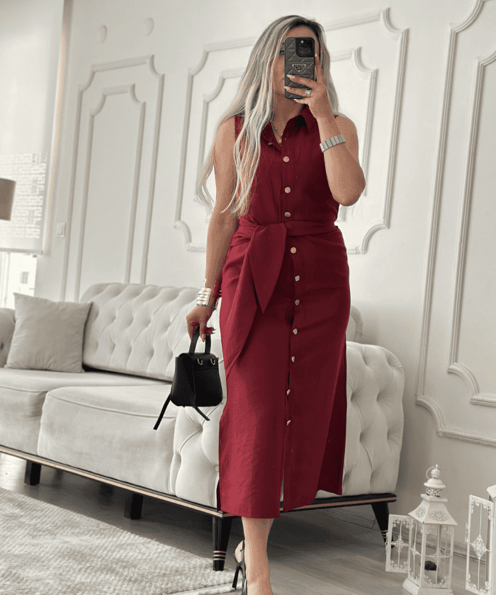 Alternative view of Bordo Detaylı Bordo Gömlek Elbise