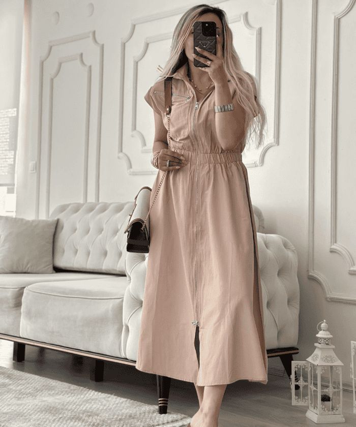 Alternative view of Vizyon Renk Boydan Düğmeli Elbise