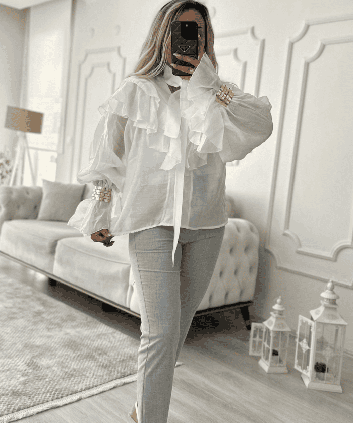 Bağlama Detaylı Fırfırlı Gömlek