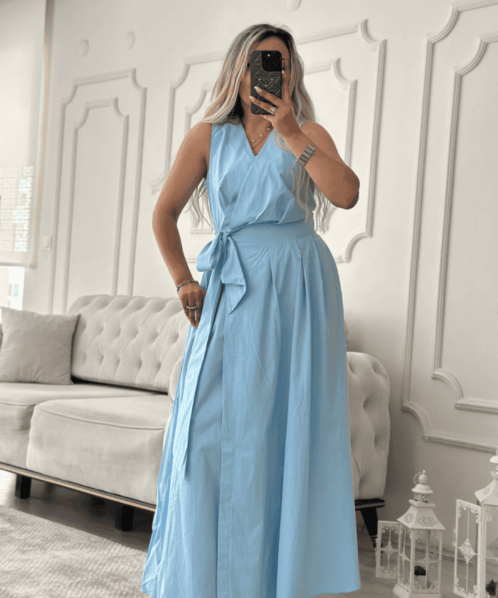 Kuşaklı Kruvaze Maxi Elbise