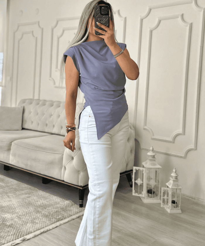 Asimetrik Kesim Vatkalı Bluz