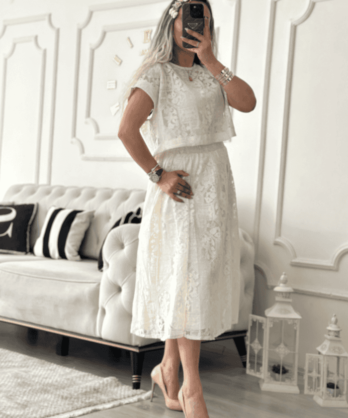 Astarı Taş Detaylı Dantelli İkili Takım