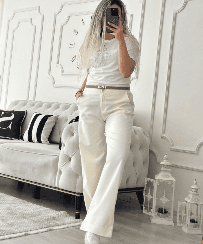 Alternative view of Beli Lastikli Palazzo Pantolon