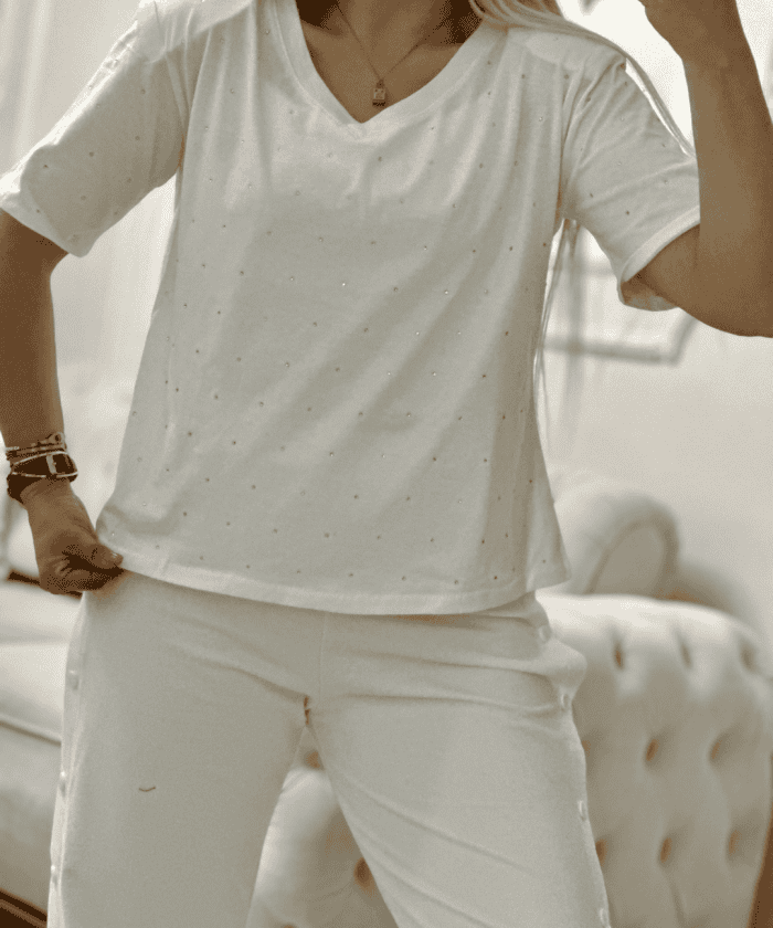 Alternative view of Vatkalı Taşlı V Yaka T-Shirt