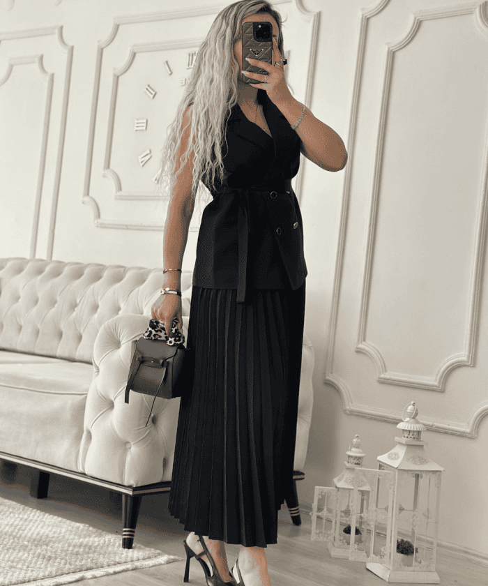 Black Aura Kuşaklı Yelekli İkili Takım