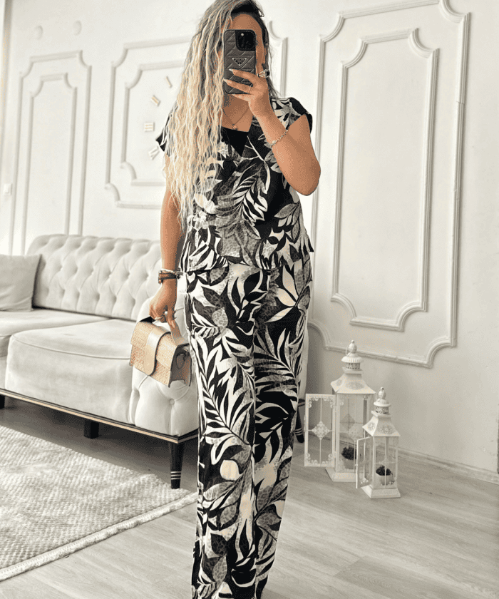 Elegant Desenli İpek Krep İkili Takım