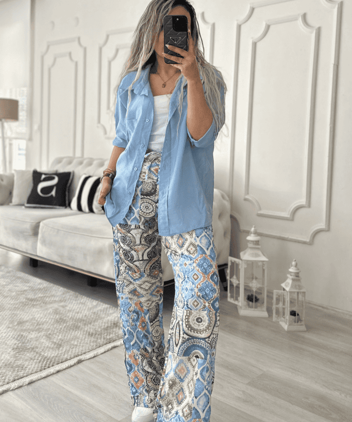 Alternative view of İpek Saten Beli Lastikli Desenli Tek Alt