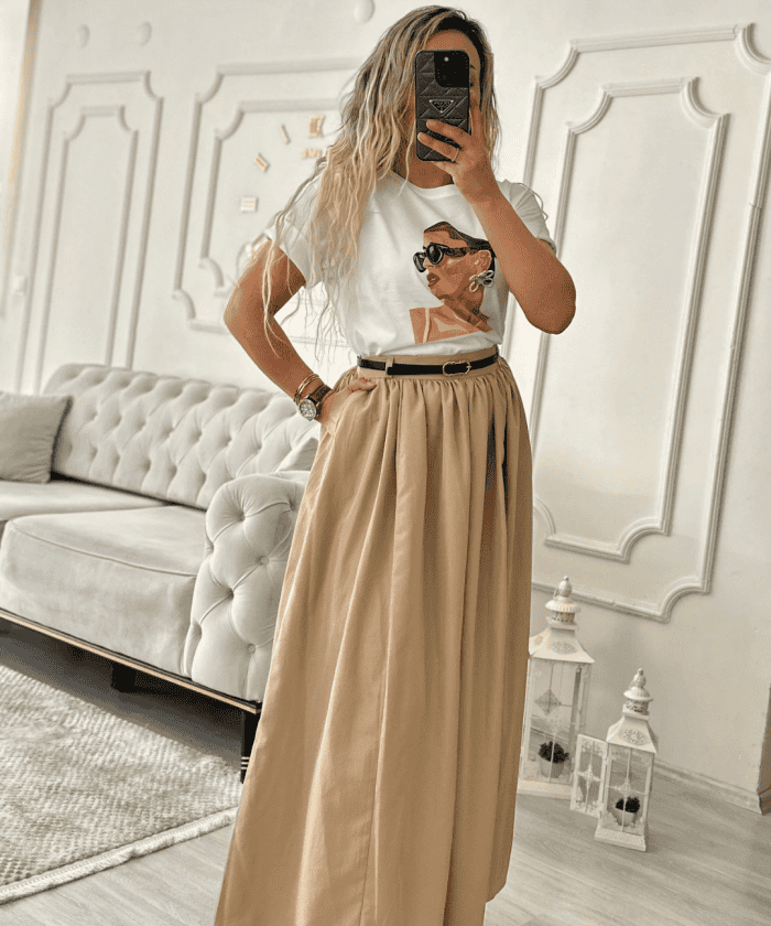 Alternative view of Cep Detaylı Kemerli Maxi Etek