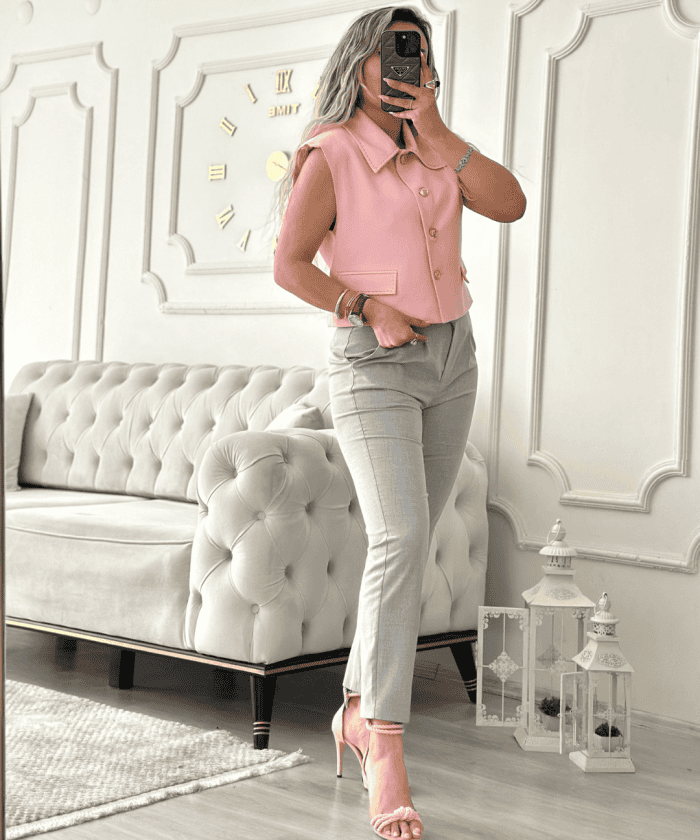 Pink Authority Gol Düğme Detaylı Yelek