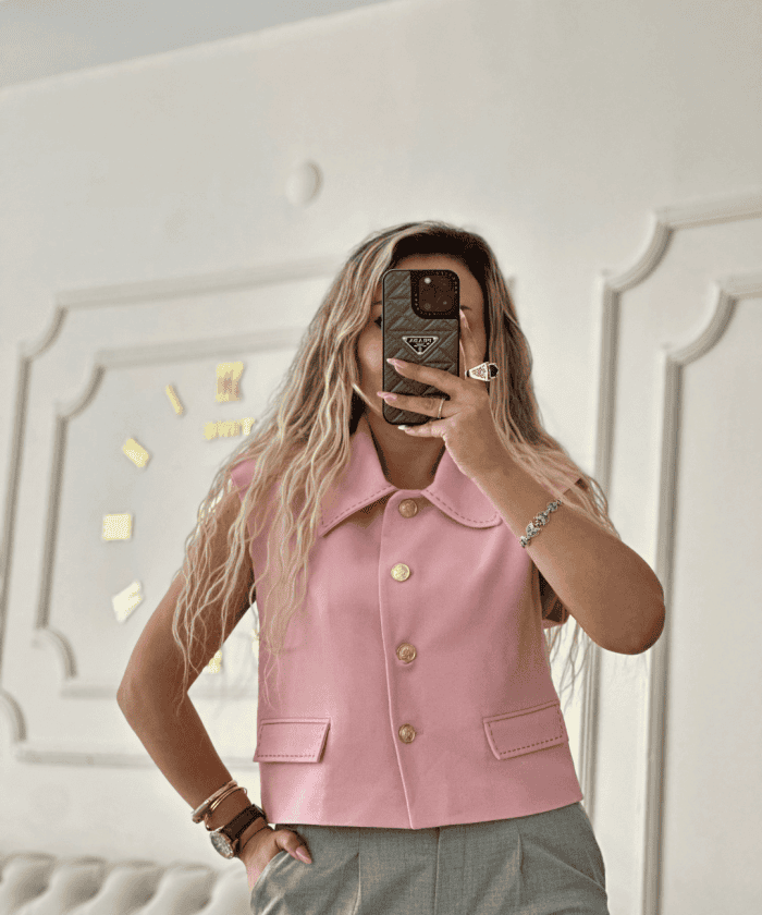 Alternative view of Pink Authority Gol Düğme Detaylı Yelek