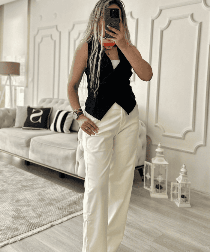 Alternative view of Premium Fırfır Detaylı Kruvaze Yelek