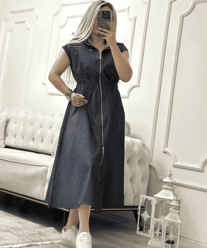 Viyana Kot Kumaş Fermuarlı Elbise