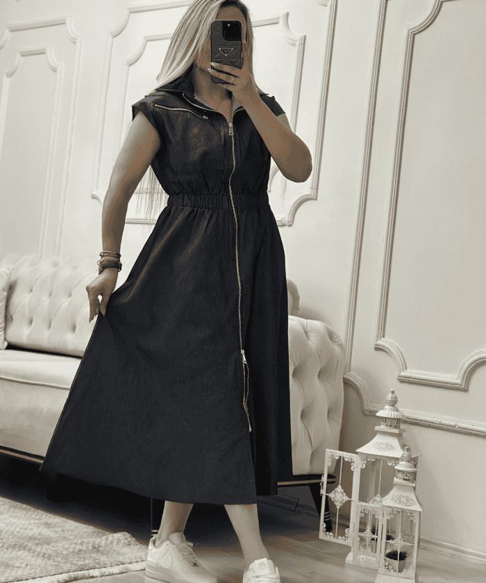 Alternative view of Viyana Kot Kumaş Fermuarlı Elbise