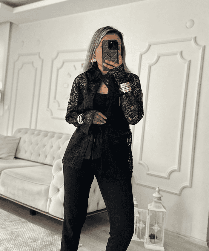 Kuşaklı Fransız Güpür Gömlek