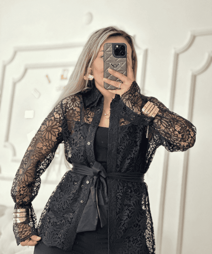 Alternative view of Kuşaklı Fransız Güpür Gömlek