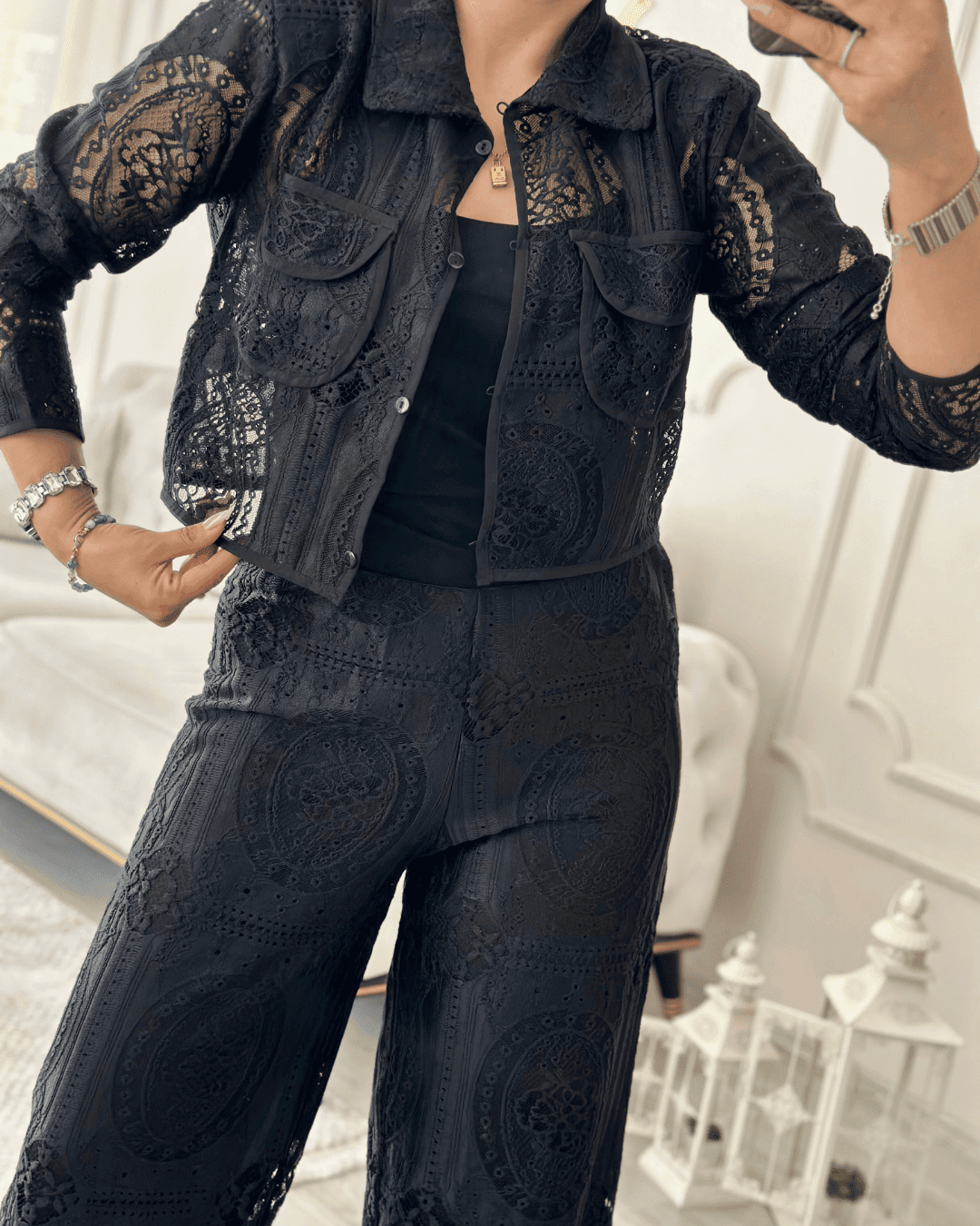 Cepli Güpür Kısa Ceket