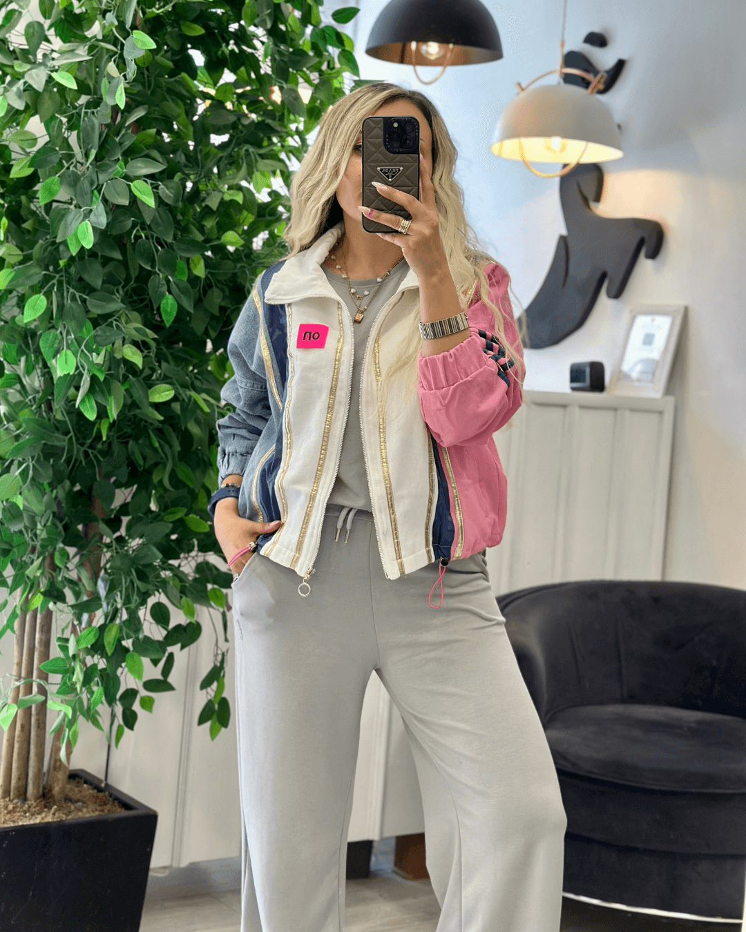 Gökkuşağı Astarlı Kot Mont