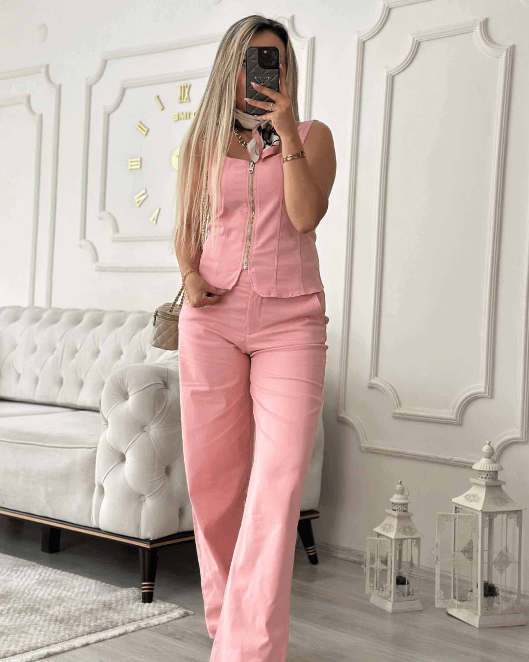 Beli Lastikli Palazzo Pudra Renk Pantolon