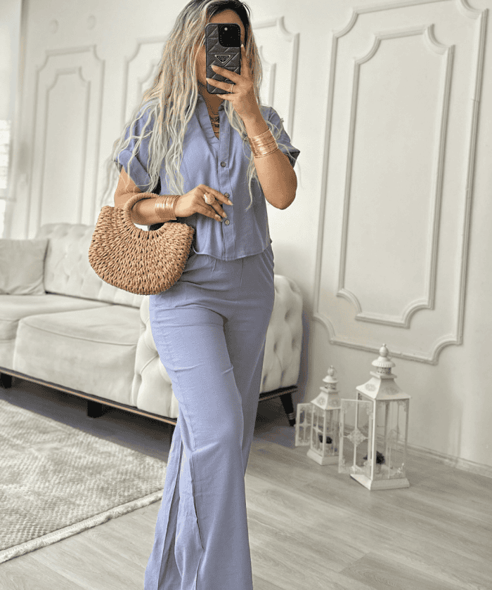 Alternative view of Gri Kısa Kol Keten Takım