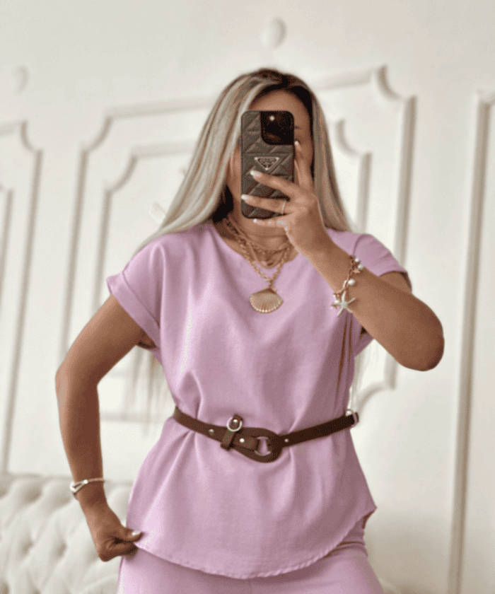 Alternative view of Kemerli Pudra Renk Keten İkili Takım