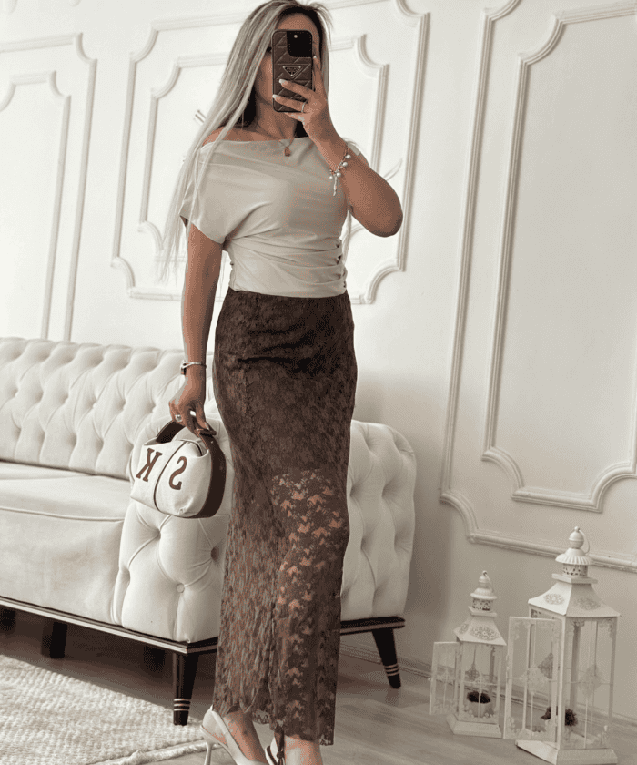 Dantel Kahve Renk Etek