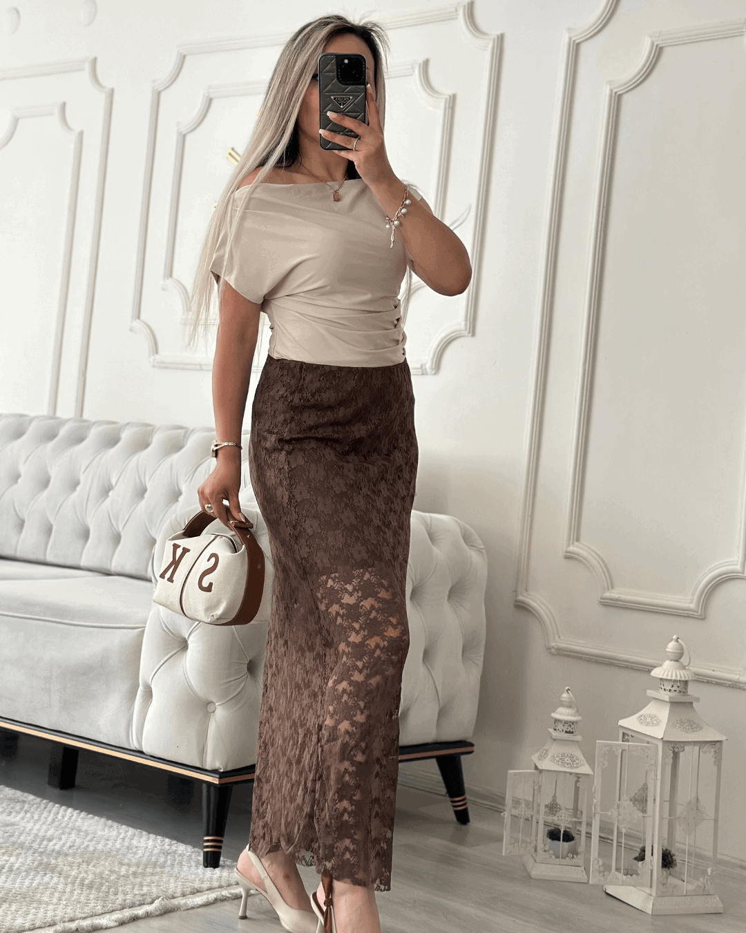 Dantel Kahve Renk Etek
