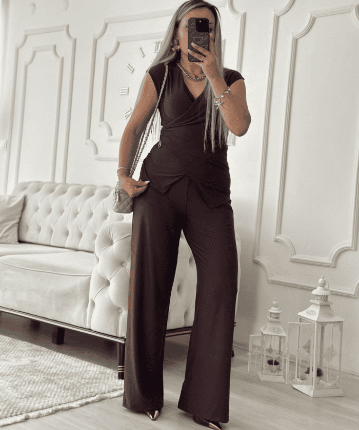 Alternative view of Broş Detaylı Kruvaze Kahve İkili Takım