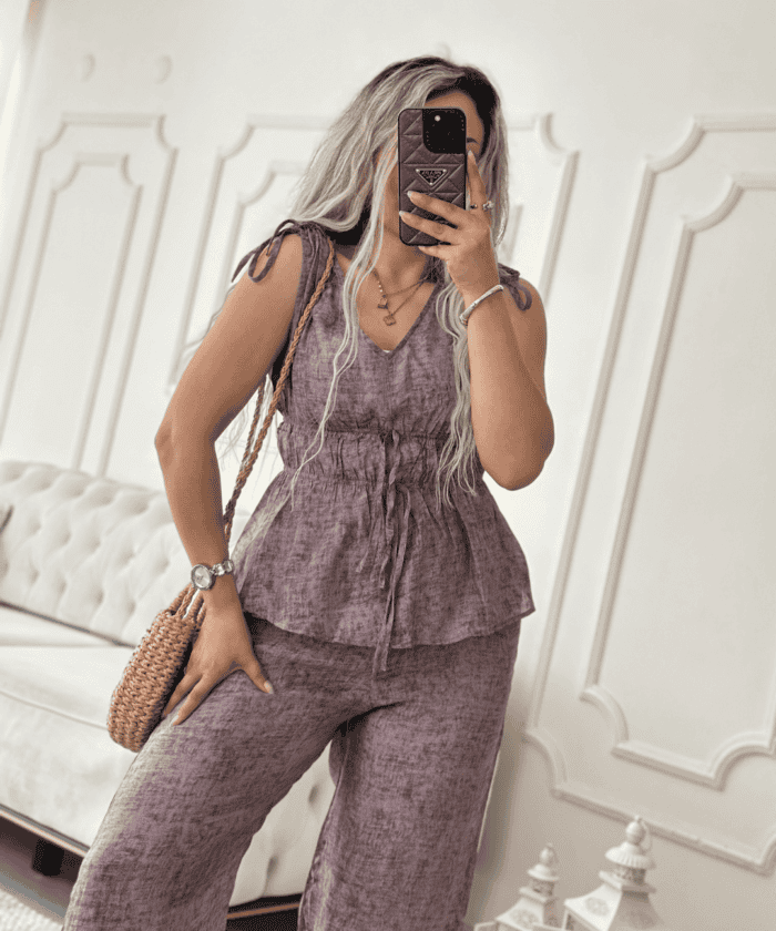 Alternative view of Tensel Kumaş Büzgülü İliki Mürdüm Takım