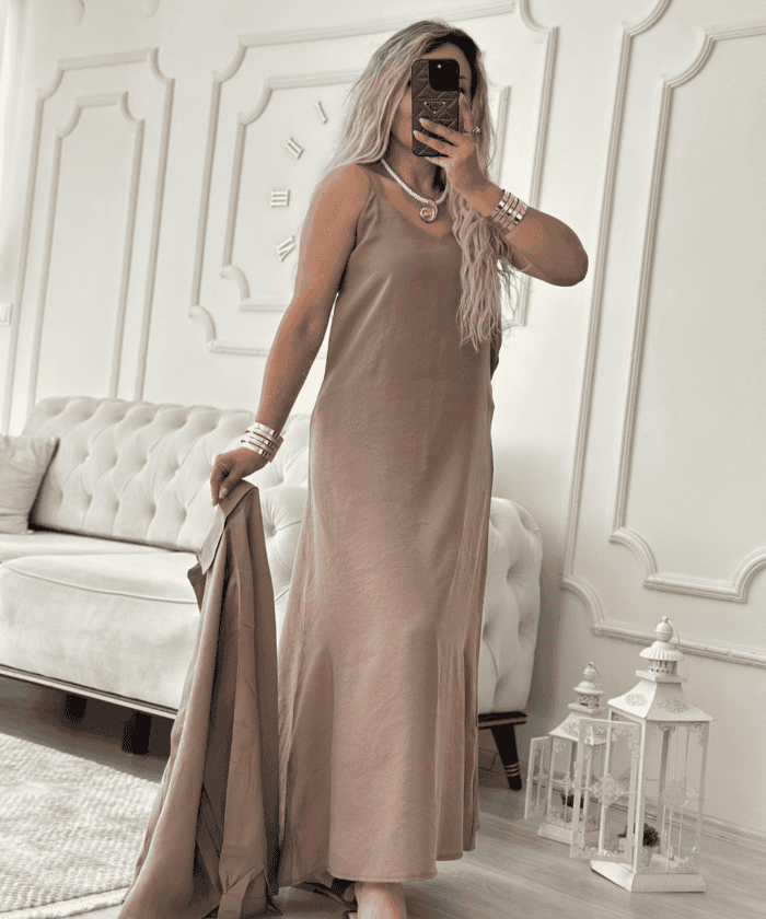 İp Askı Gömlek Detaylı İkili Elbise