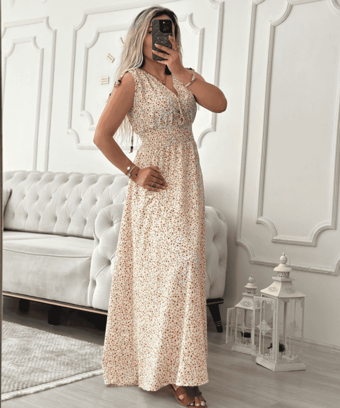 Çiçek Desenli Maxi Elbise
