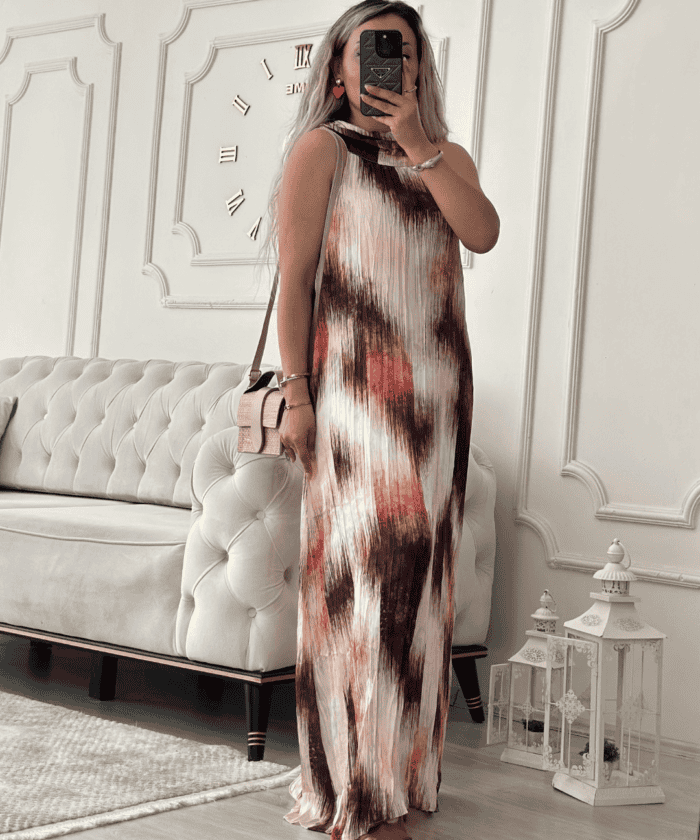 Alternative view of Kahve Desenli Maxi Elbise