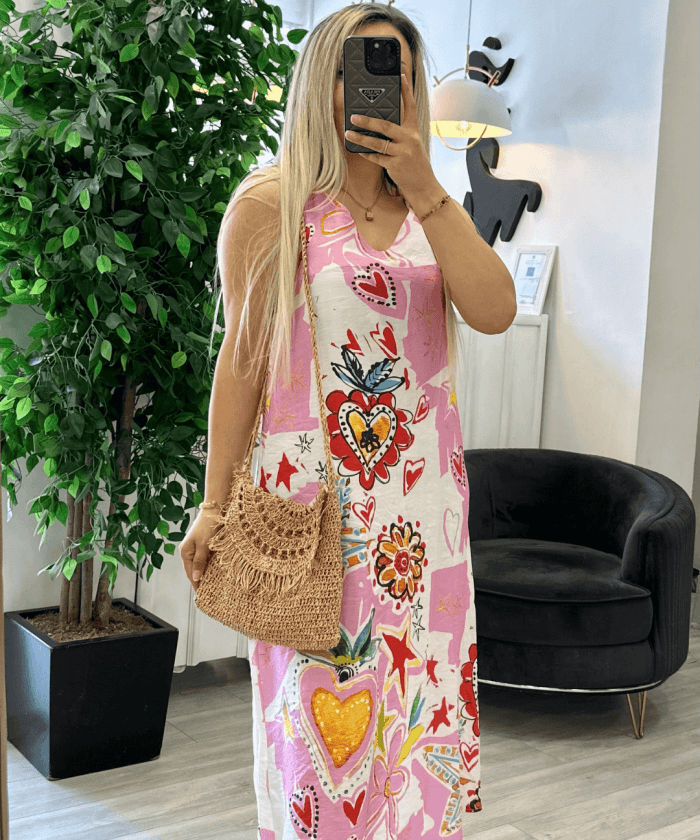 İp Askılı Desenli Elbise