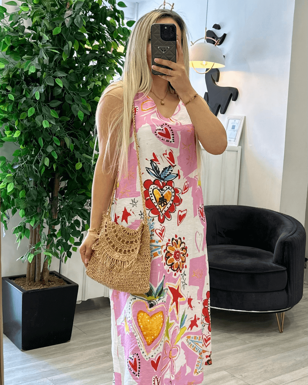 İp Askılı Desenli Elbise