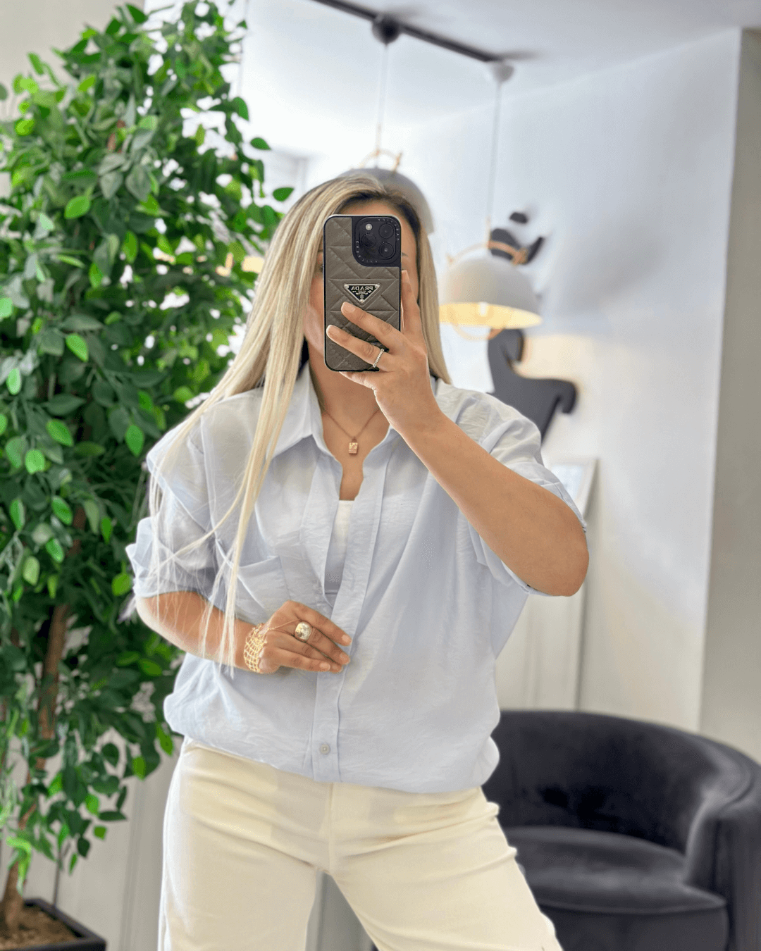 Oversize Standart Beden Mavi Gömlek