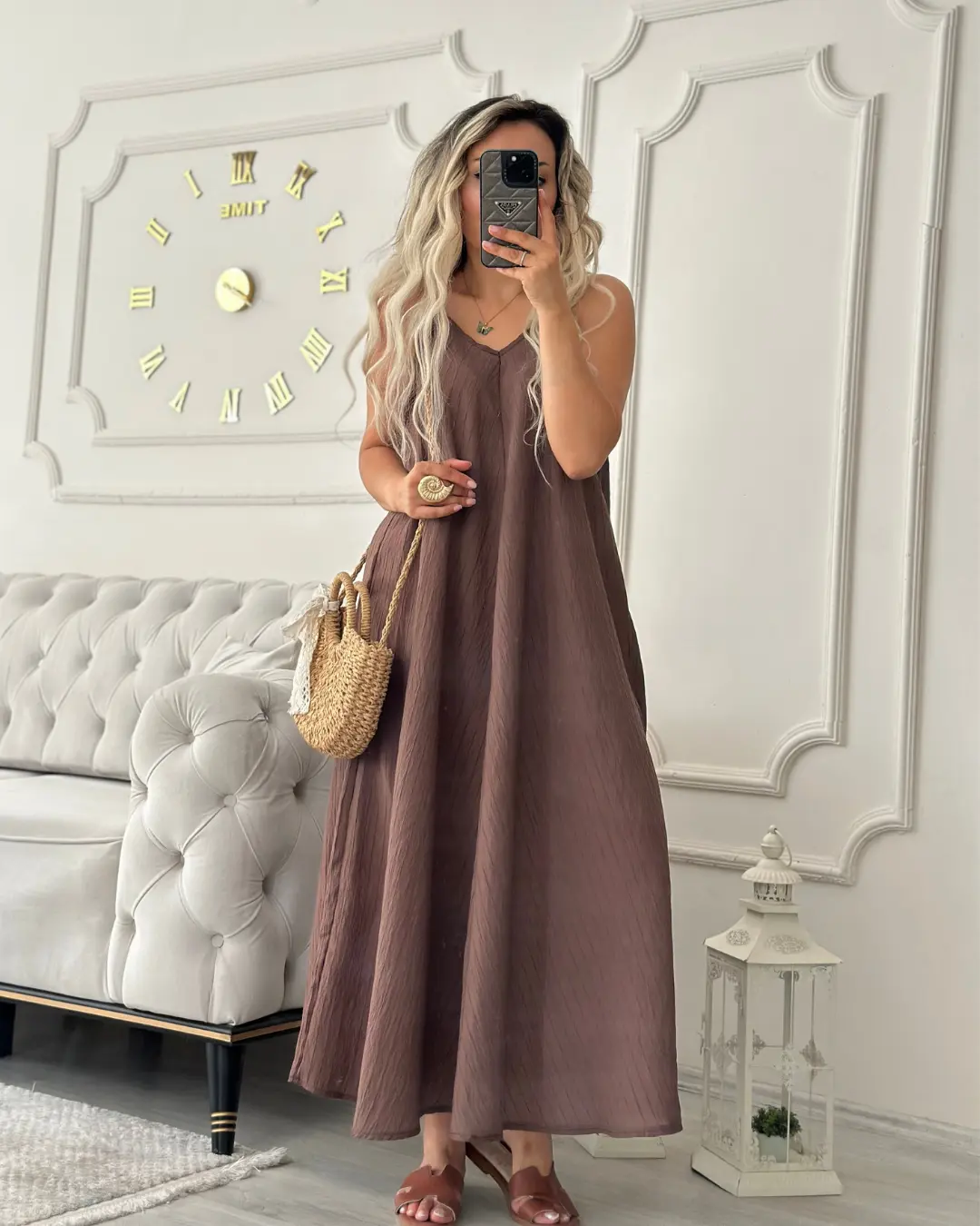 İp Askı Keten Rahat Elbise