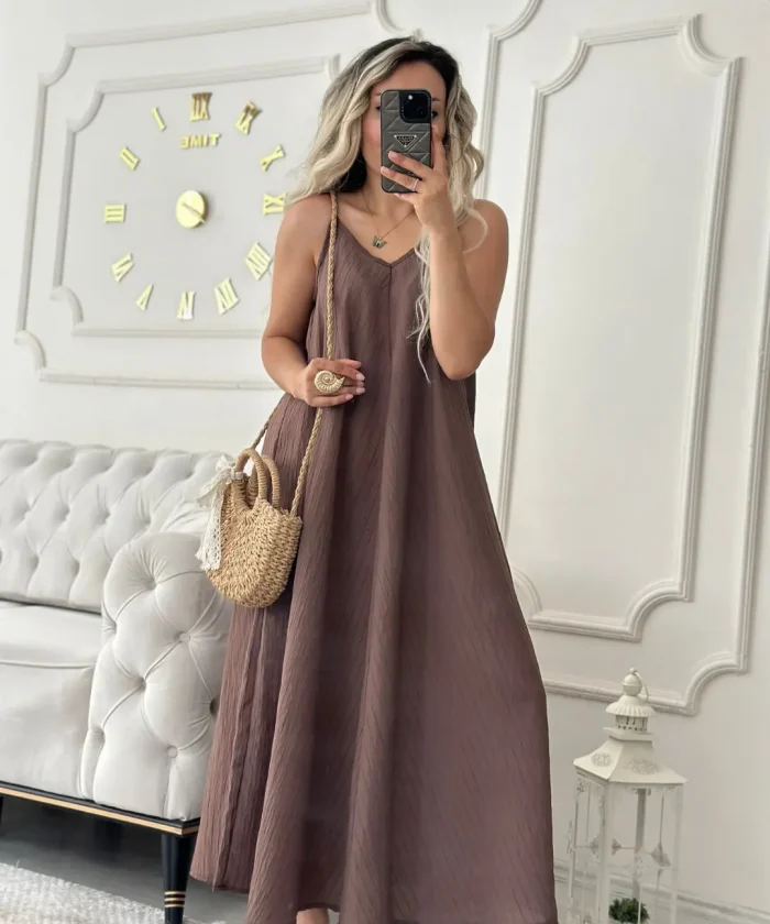 Alternative view of İp Askı Keten Rahat Elbise