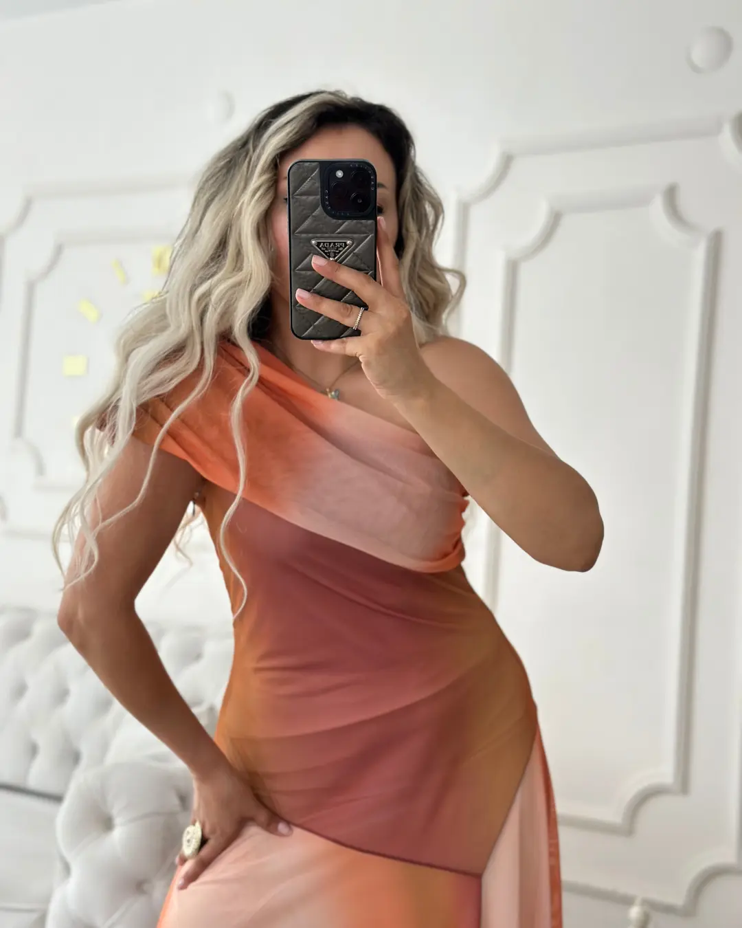 Tek Omuz Volan Detaylı Renkli Elbise