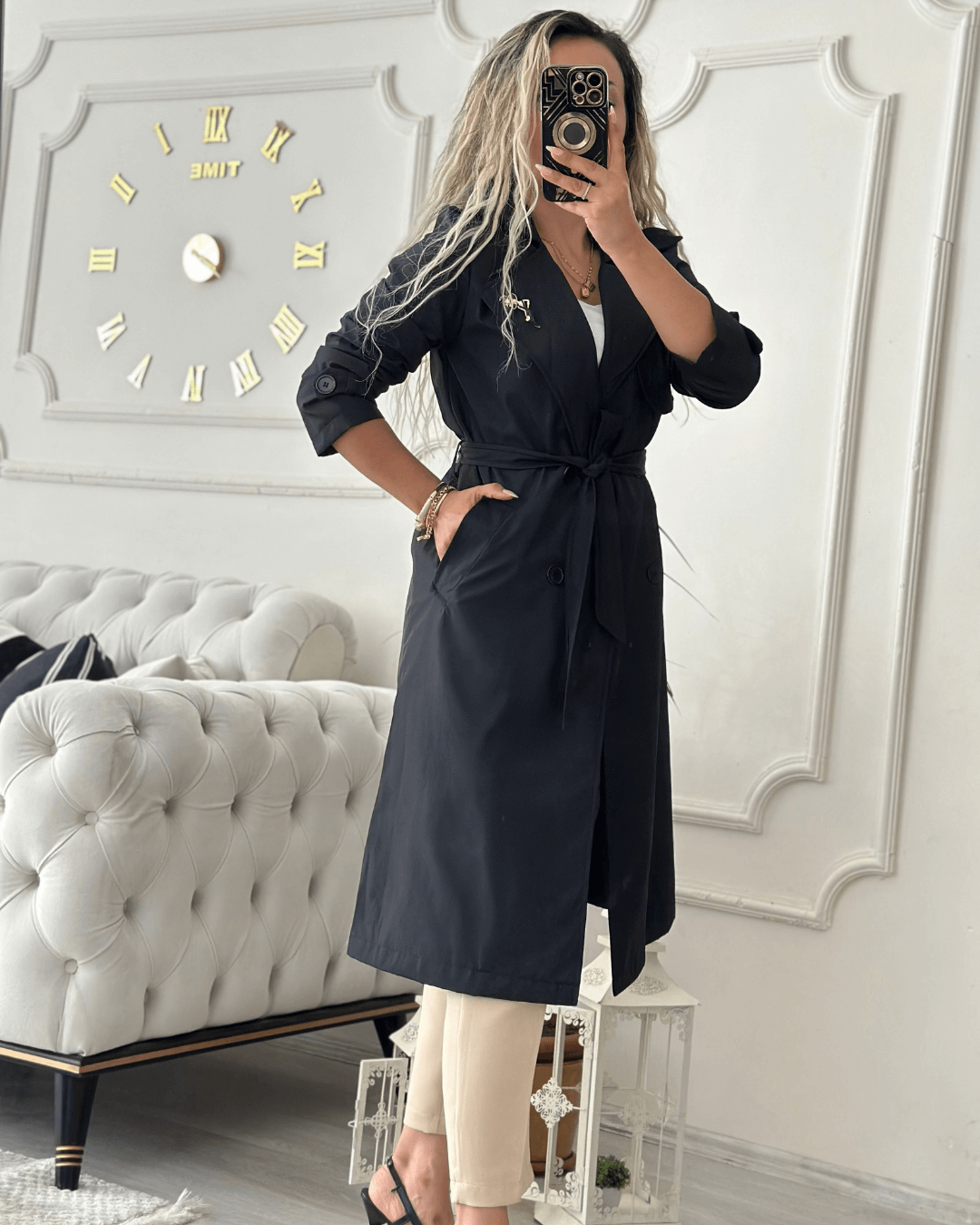 Kolu Kuşak Detaylı Trenç