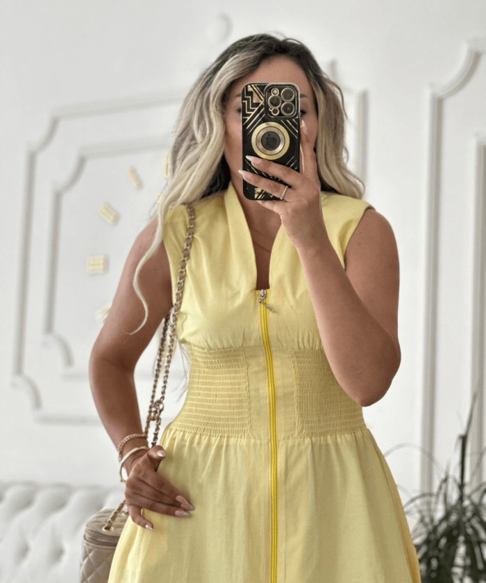 Fermuarlı Sarı Elbise