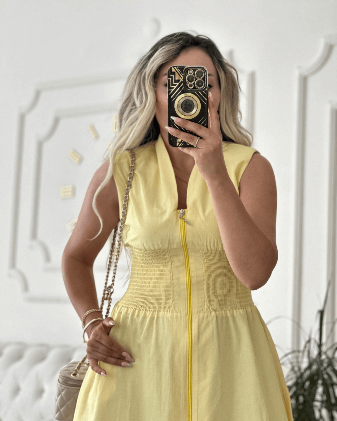 Fermuarlı Sarı Elbise