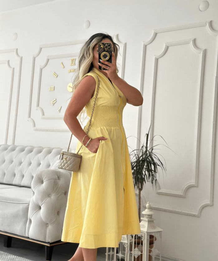 Alternative view of Fermuarlı Sarı Elbise