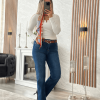 Likralı Kendinden Kemerli Moom Jean